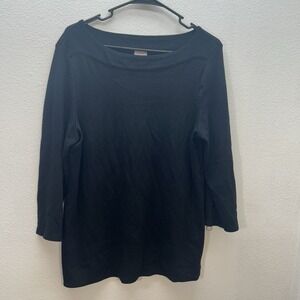 Chicos 2 Black Long Sleeve Top Size L Bateau Boat Neck Zipper Sleeves Classy